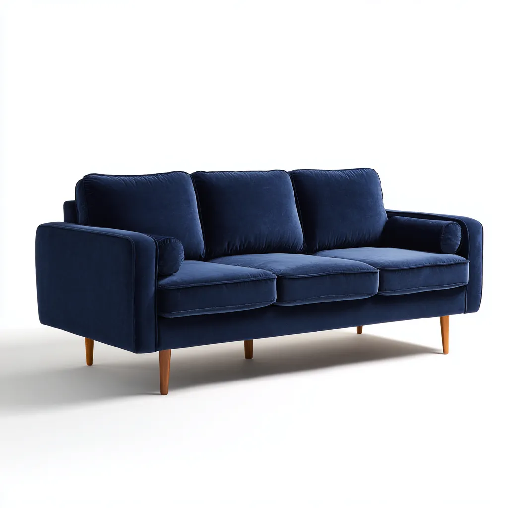 Divano 3 posti 198×88×84 cm - tessuto imbottito - blu scuro e naturale - design moderno con sedute separate-Ravakahome