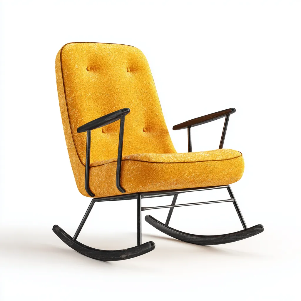 Sedia a dondolo da Soggiorno in tessuto 68×84×101 cm - giallo senape - schienale alto stile rétro-Ravakahome