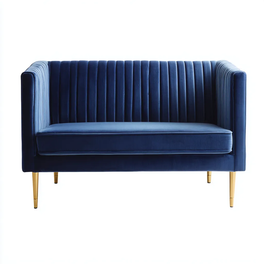 Divano compatto in tessuto 158×78×82 cm - blu scuro e oro - schienale scanalato stile elegante-Ravakahome