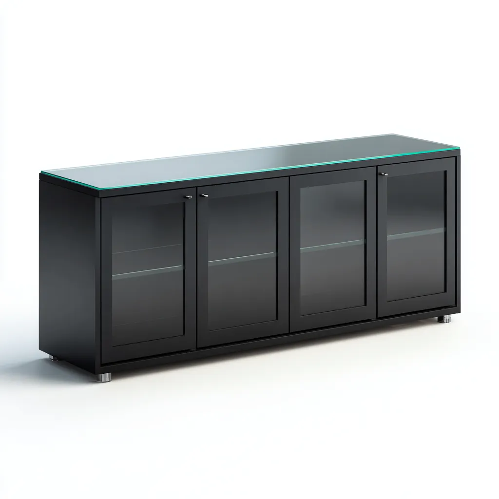 Credenza da Sala Da Pranzo in legno e vetro 180×42×76 cm - nero - design lineare con contenimento-Ravakahome