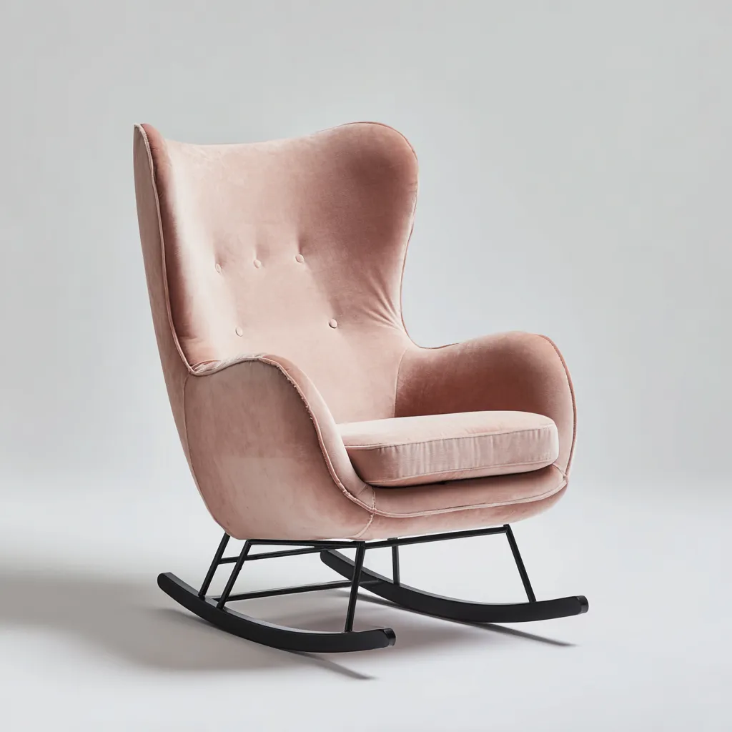 Sedia a dondolo in tessuto 78×92×108 cm - rosa chiaro e nero - schienale alto avvolgente-Ravakahome