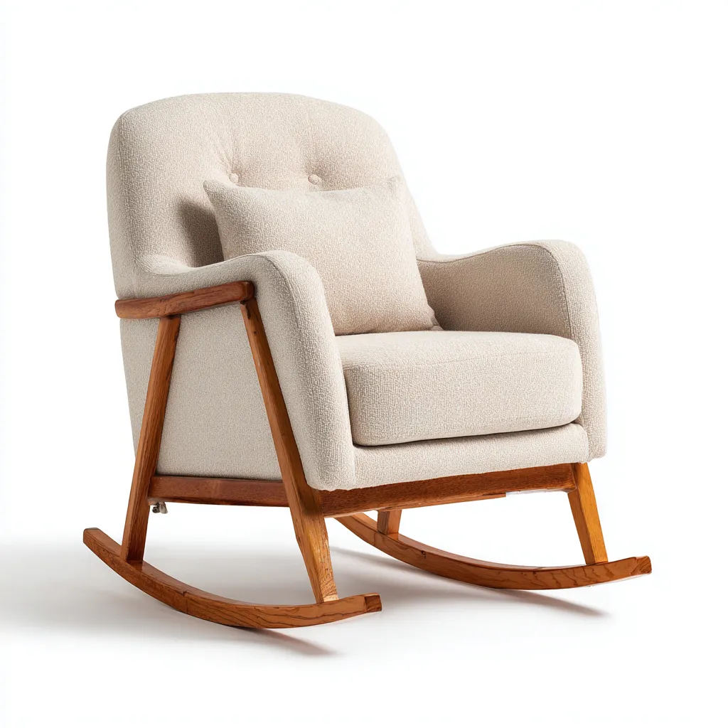 Sedia a dondolo imbottita in tessuto 74×88×99 cm - beige e naturale - stile nordico contemporaneo per Soggiorno-Ravakahome