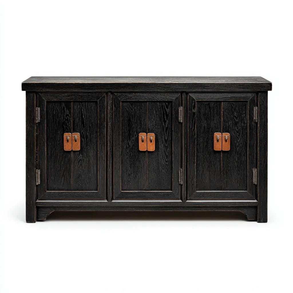 Credenza in legno 150×45×80 cm - nero - design classico con pannelli incorniciati-Ravakahome