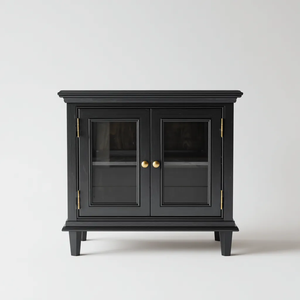 Credenza da pranzo in legno e vetro 110×42×92 cm - nero e oro - stile classico con vetrine per Sala Da Pranzo-Ravakahome