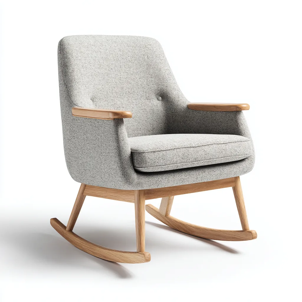 Sedia a dondolo imbottita 76×92×102 cm - grigio chiaro e legno naturale - braccioli integrati per soggiorno-Ravakahome