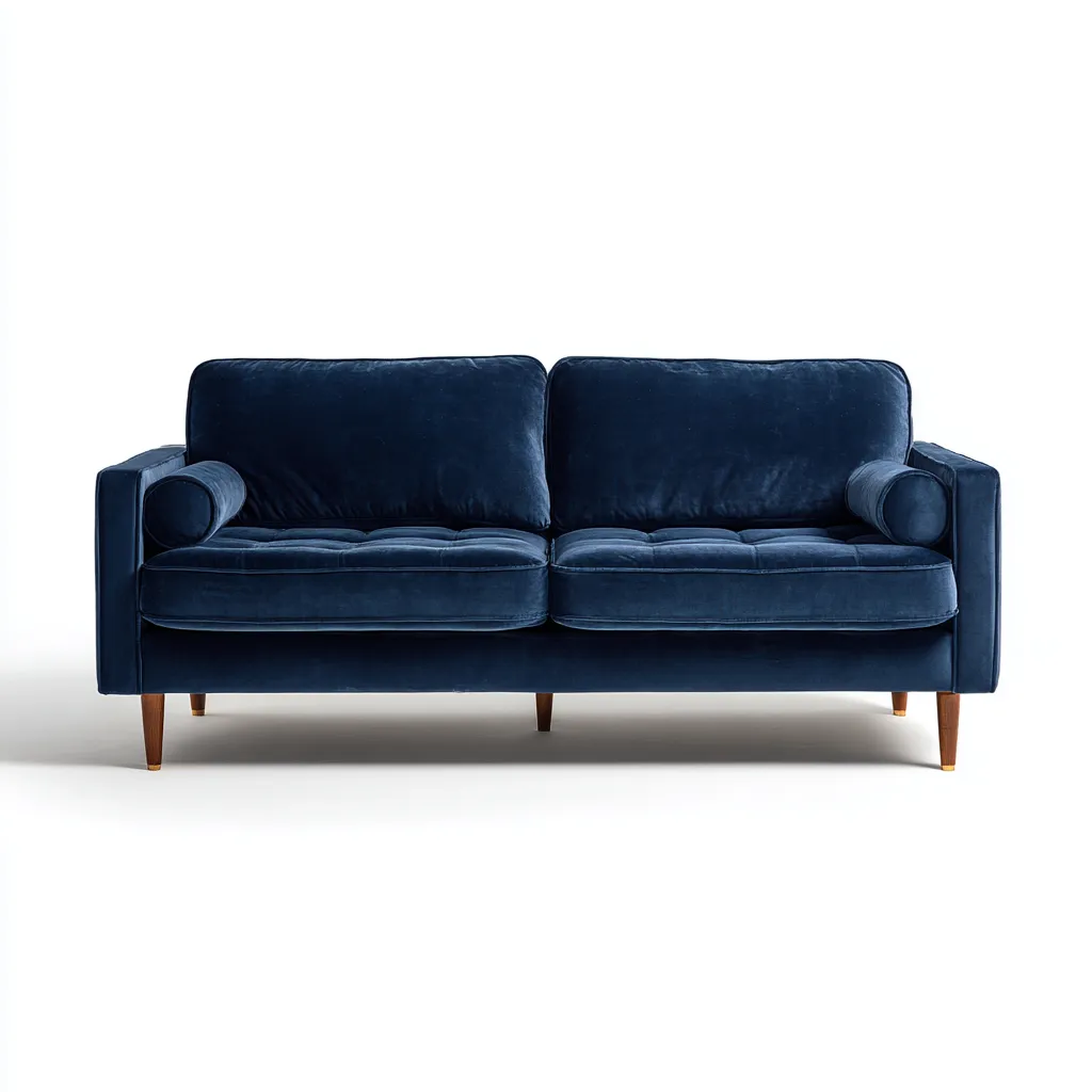 Divano in tessuto 178×84×86 cm - blu scuro e legno - design contemporaneo con seduta imbottita-Ravakahome