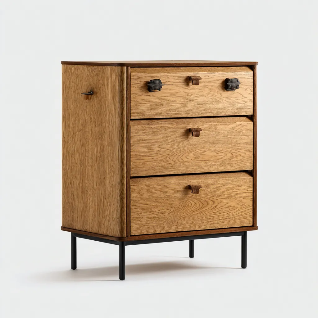Credenza compatta in legno 78×40×105 cm - rovere caldo e nero - design contemporaneo rialzato-Ravakahome