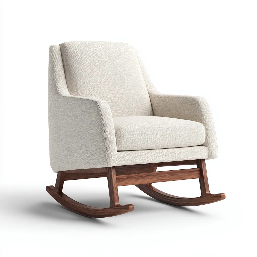 Sedia a dondolo in tessuto 72×86×101 cm - crema e marrone - design essenziale con struttura in legno per Soggiorno-Ravakahome