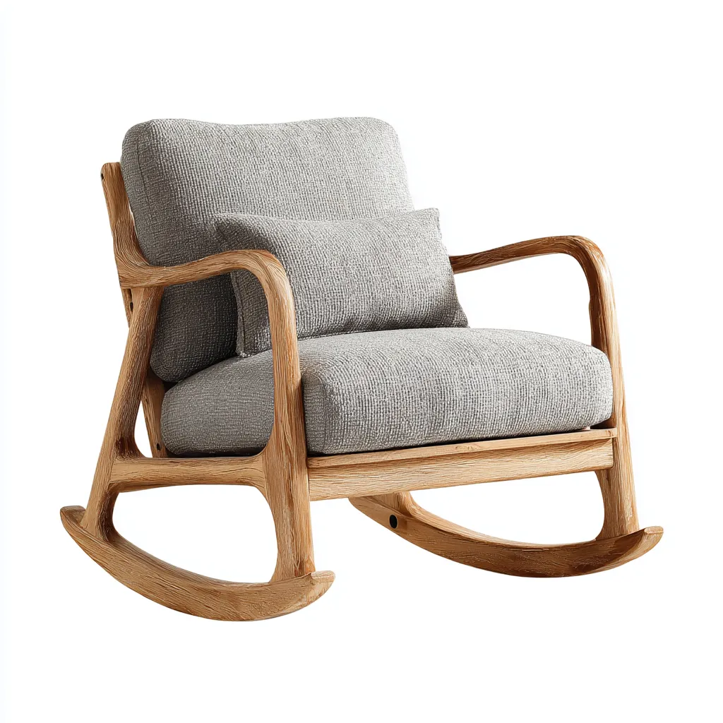 Sedia a dondolo in tessuto 72×90×96 cm - grigio e legno naturale - struttura aperta dal gusto contemporaneo-Ravakahome