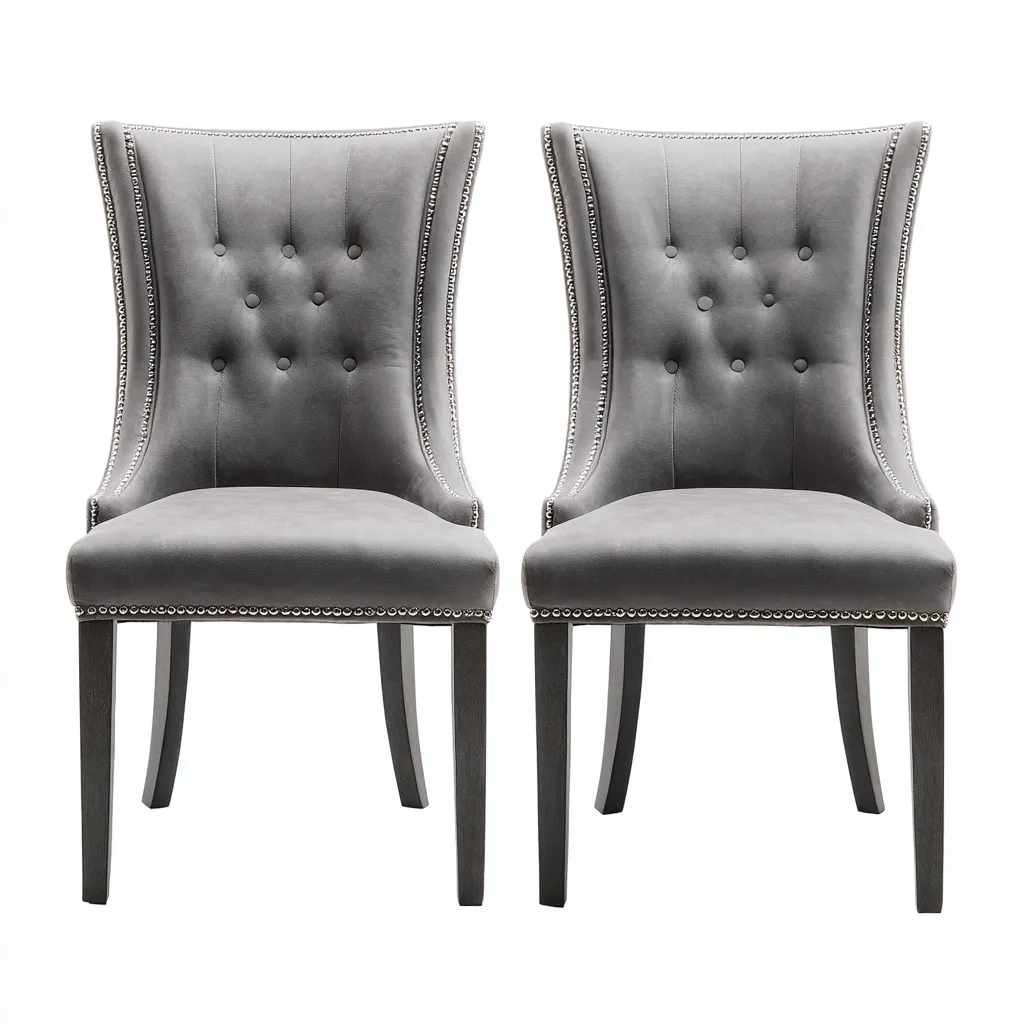 Set di 2 sedie da pranzo imbottite in tessuto 52×58×96 cm - grigio e nero - stile classico con schienale capitonné per Sala Da Pranzo-Ravakahome