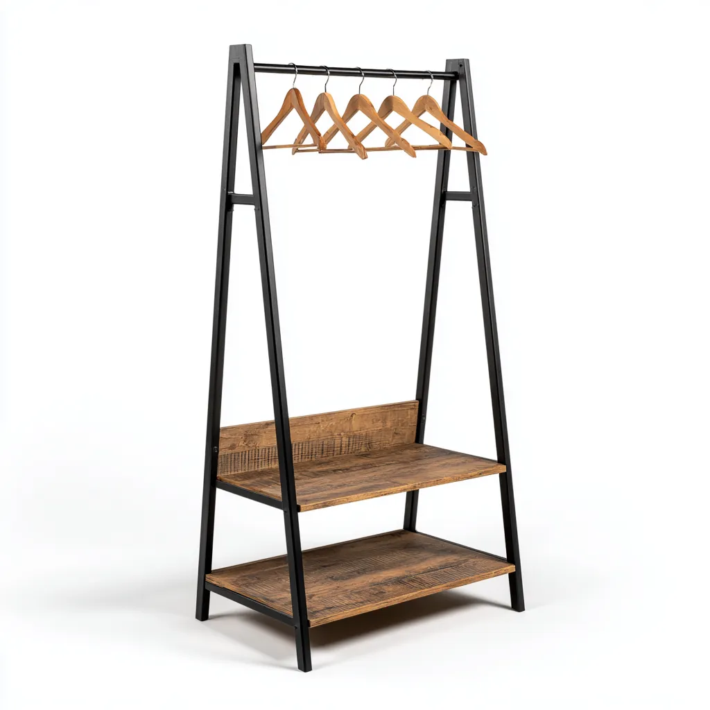 Appendiabiti ingresso 85×42×170 cm - metallo e legno - nero e marrone - stile salvaspazio con mensole-Ravakahome