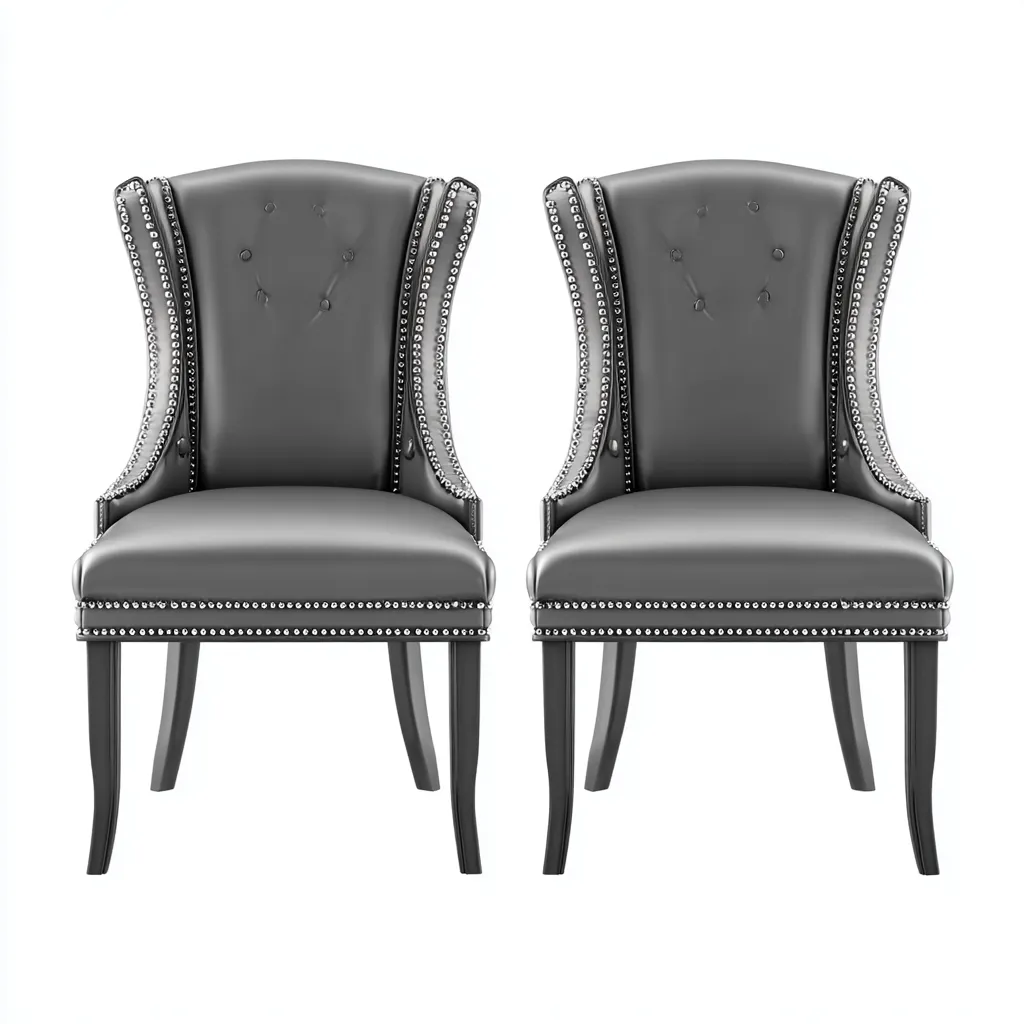 Set 2 sedie da pranzo imbottite 52×58×98 cm - grigio e nero - schienale alto con borchie decorative-Ravakahome