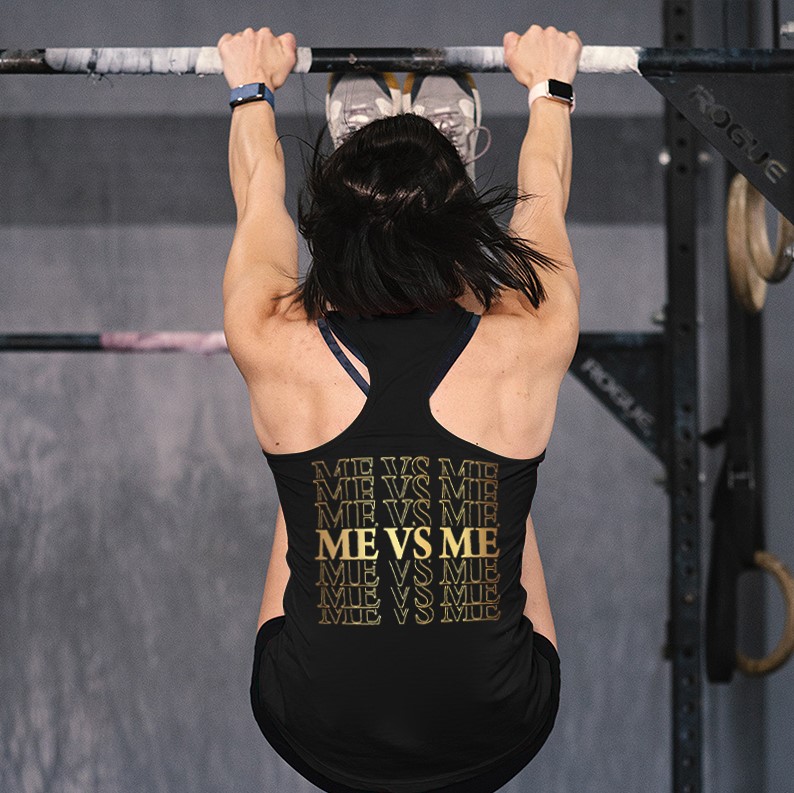 Me Vs Me Printed Racerback Tank Tops-traneing