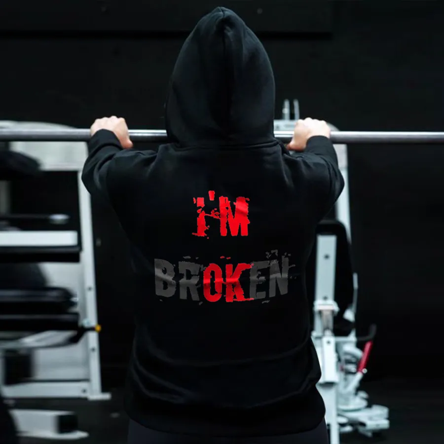 I'm Broken Printed Unisex Heavyweight Hoodie with Drawstring