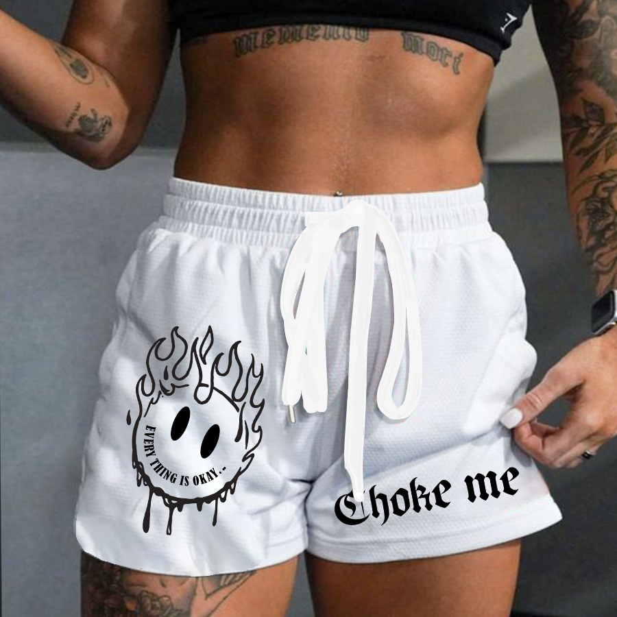 Choke Me Print Rope Elastic Waist Casual Women's Shorts-traneing
