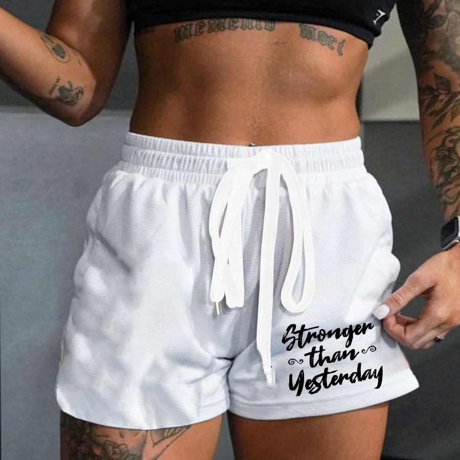 Stronger Than Yesterday Print Rope Elastic Waist Casual Women's Shorts-traneing