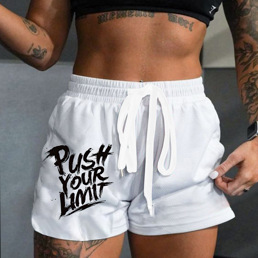 Push Your Limit Print Rope Elastic Waist Casual Women's Shorts