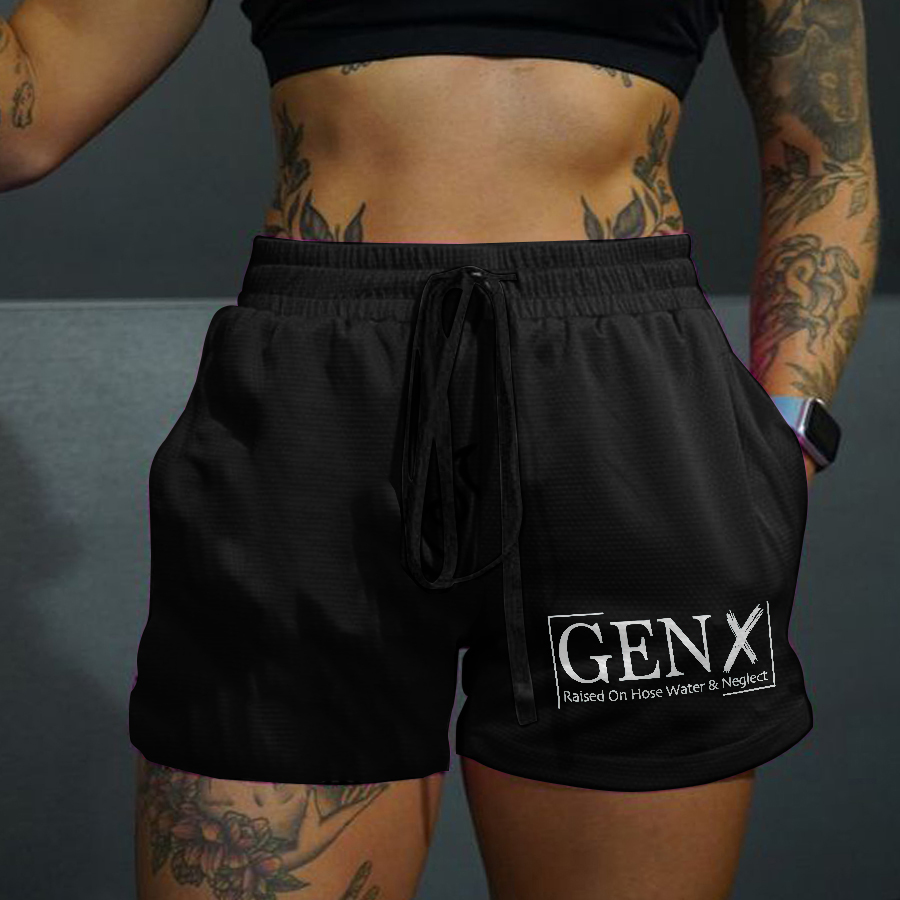 Gen X Raised On Hose Water And Neglect Printed Rope Elastic Waist Casual Women's Shorts-traneing