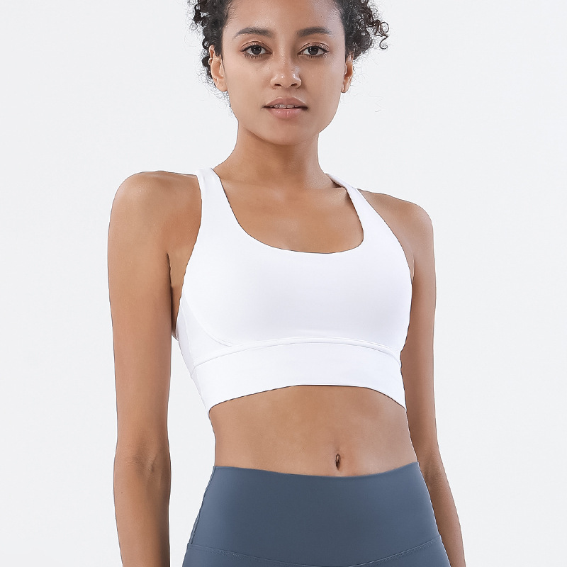 Solid Color Cross Back Shockproof Gathered Yoga Fitness Women's Sports Vest-traneing