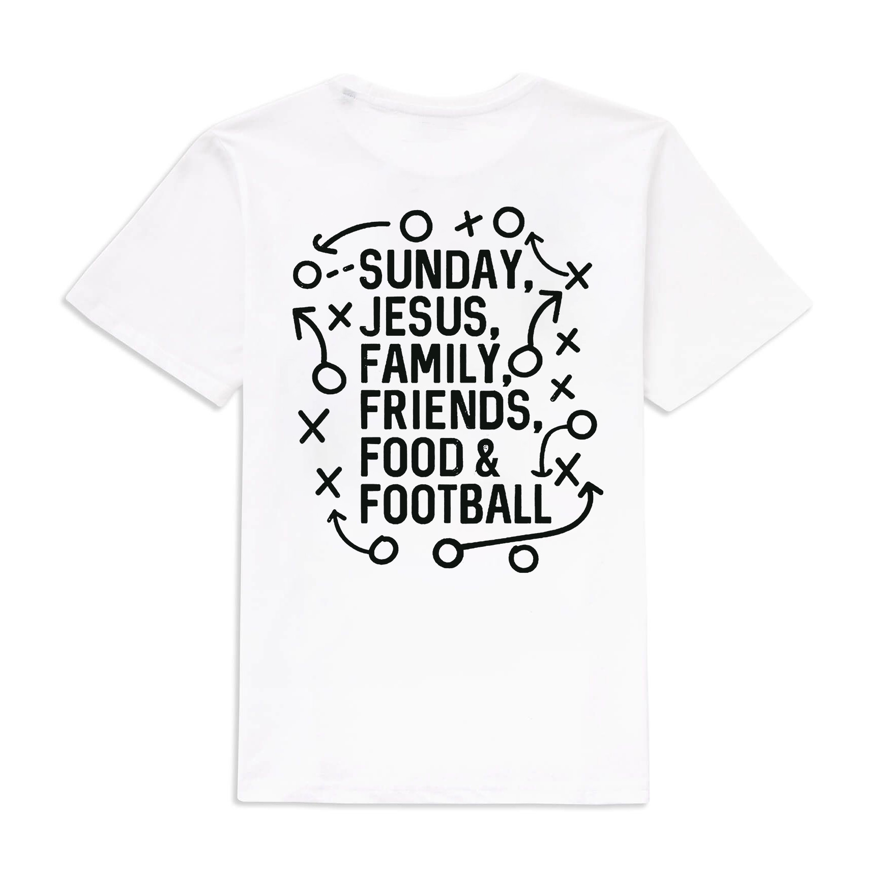 Sunday,Jesus,Family,Friends,Food&Football Print Women's T-shirts