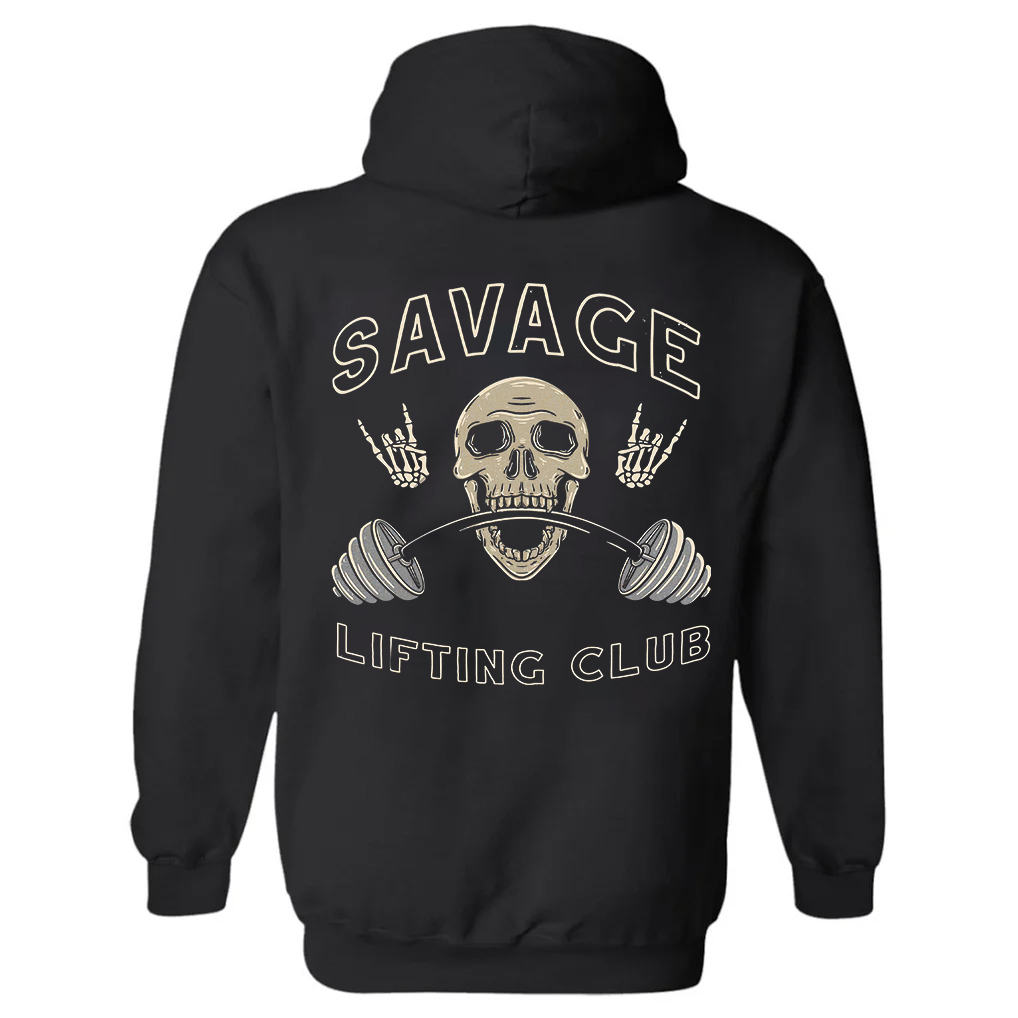 Savage Lifting Club Printed Hoodie-traneing