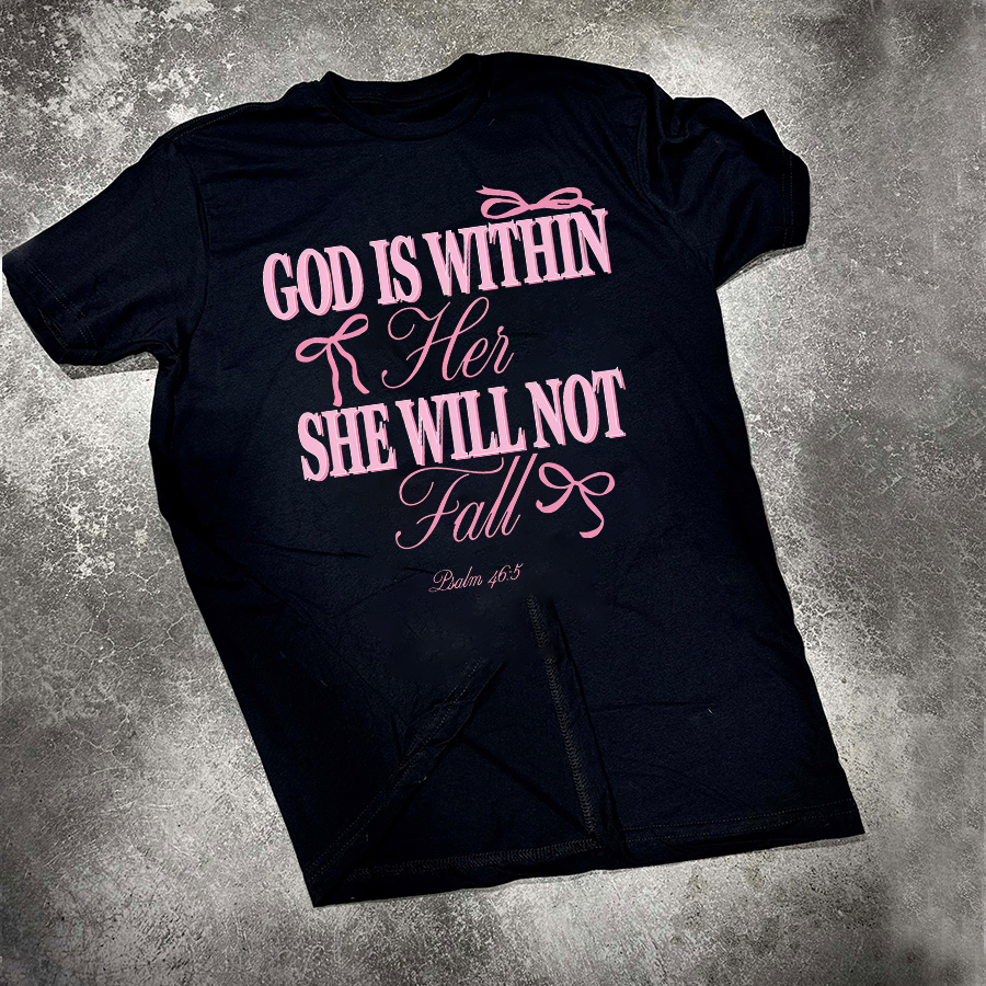 God Is Within Her She Will Not Fall Printed Women's T-shirt-traneing