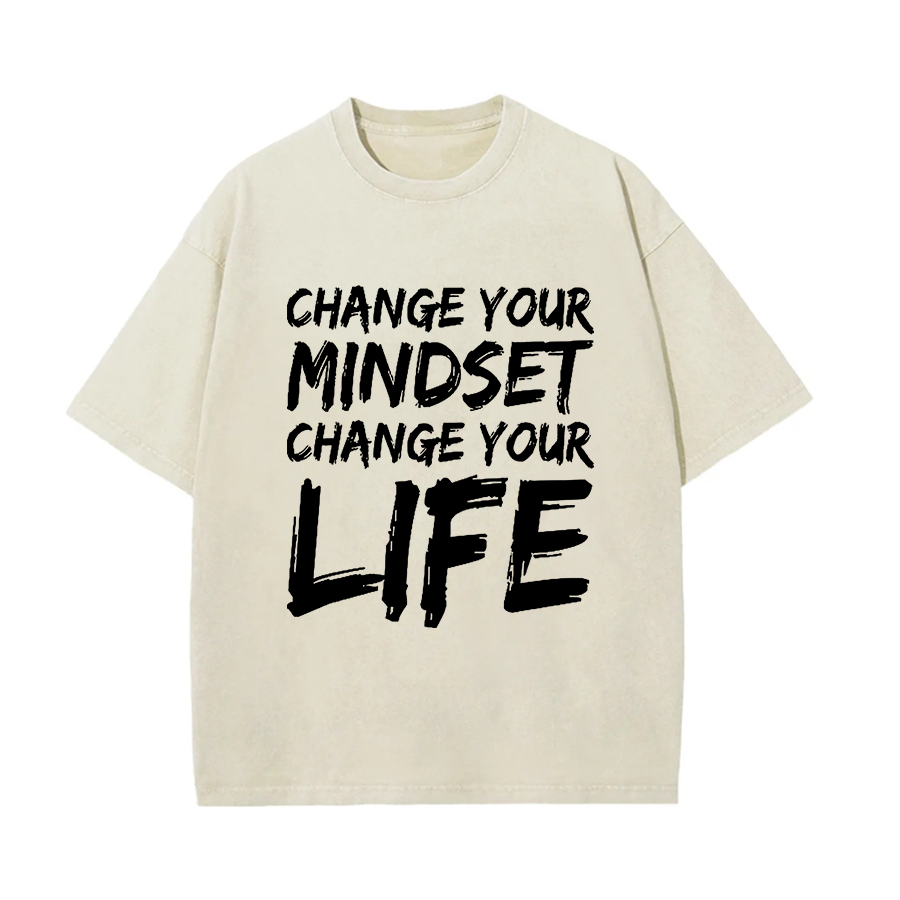 Change Your Mindset Printed Oversize Washed T-Shirt-traneing