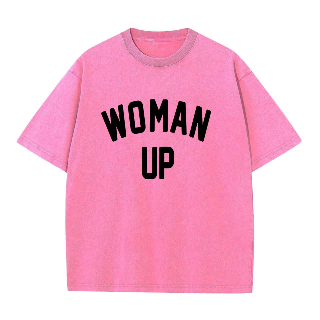 Woman Up Printed Oversize Washed T-Shirt Image - 3