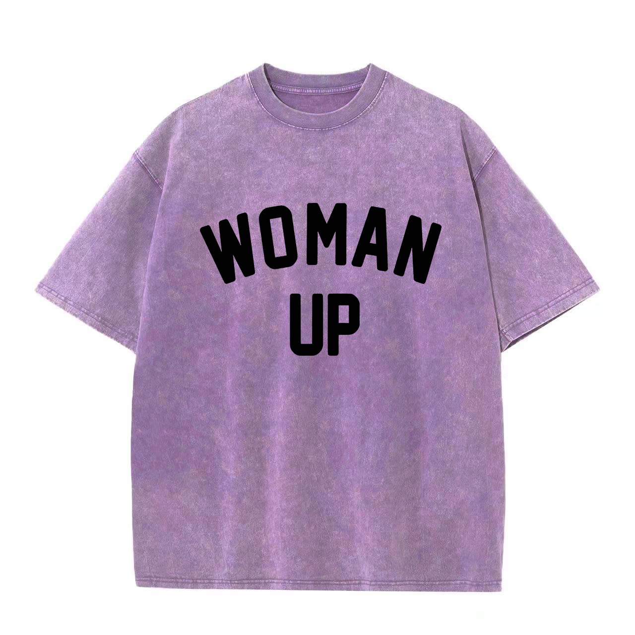 Woman Up Printed Oversize Washed T-Shirt Image - 4