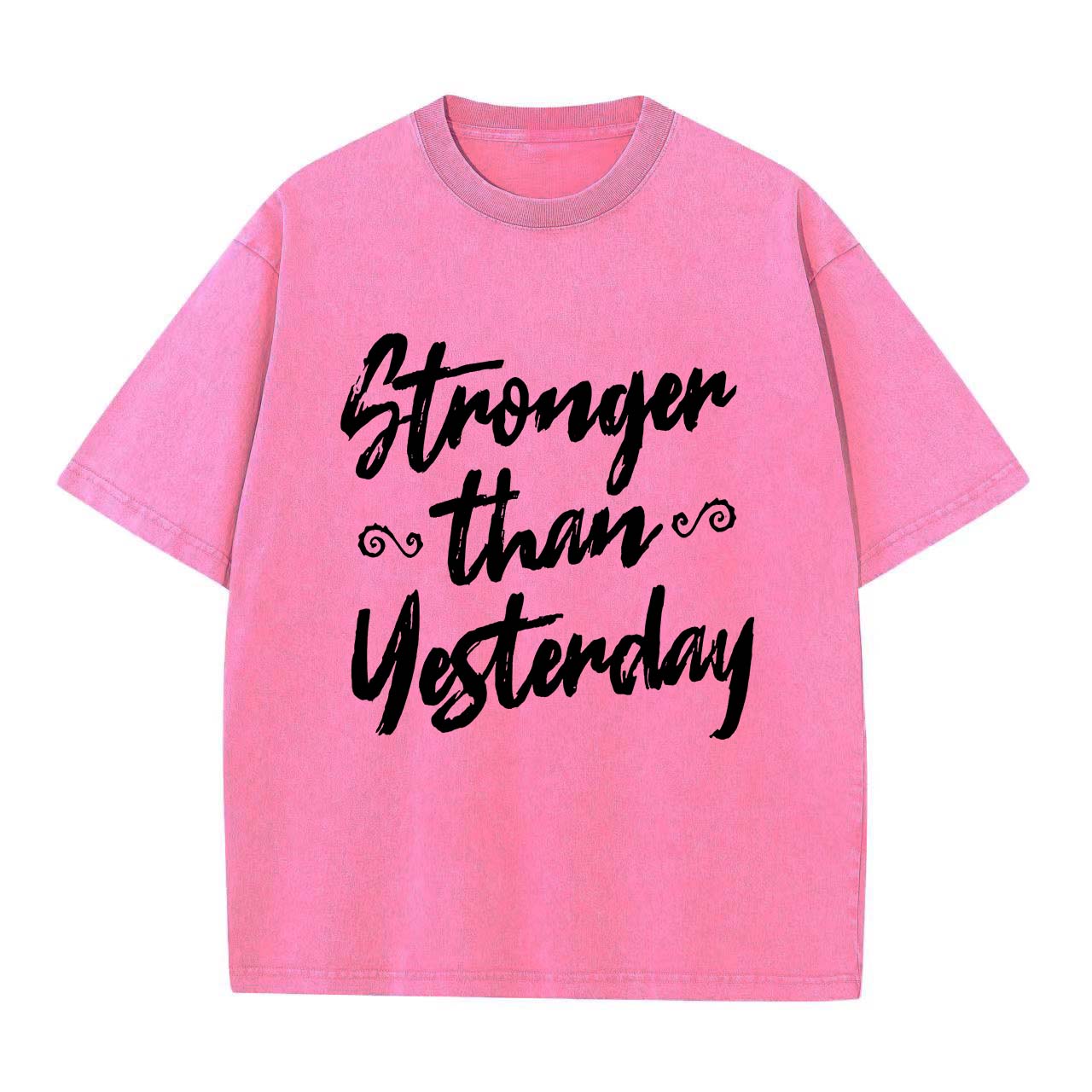 Stronger Than Yesterday Printed Oversize Washed T-Shirt Image - 3