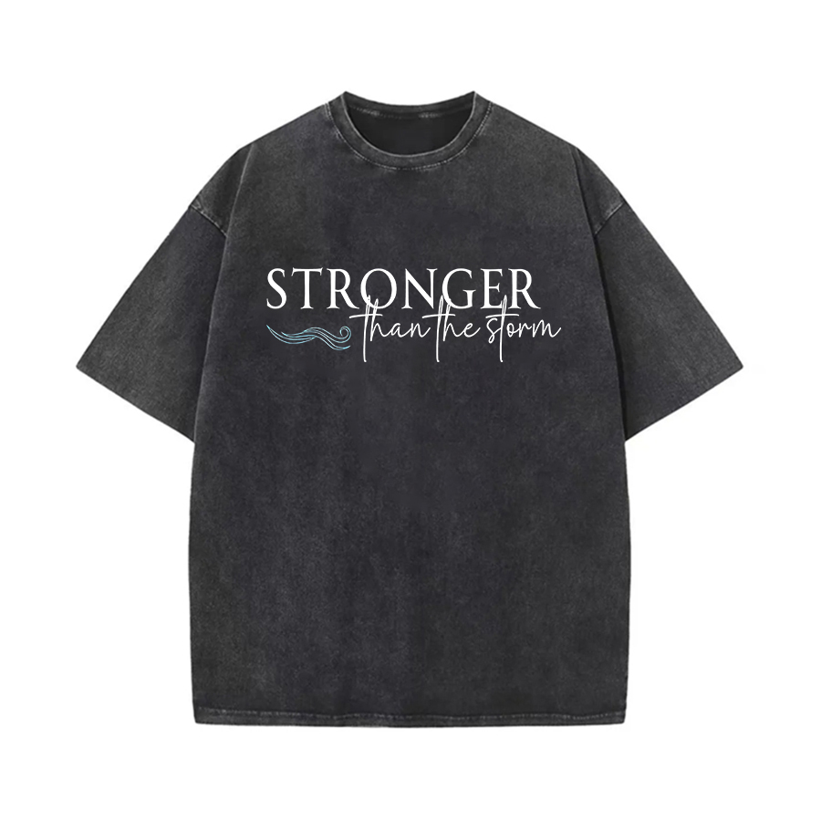 Stronger Than The Storm Printed Oversize Washed T-Shirt-traneing