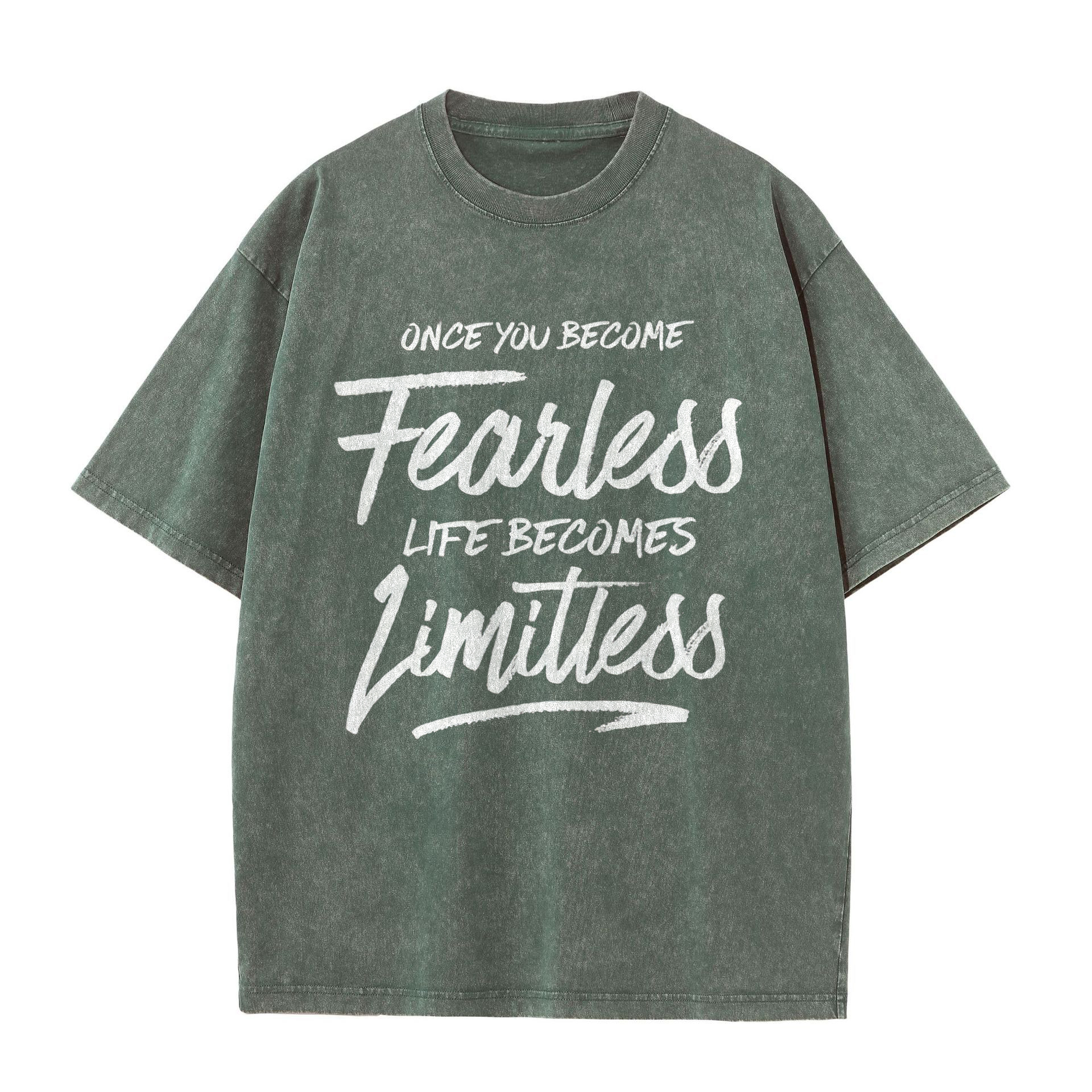 Once You Become Fearless Life Becomes Limitless Printed Oversize Washed T-Shirt-traneing