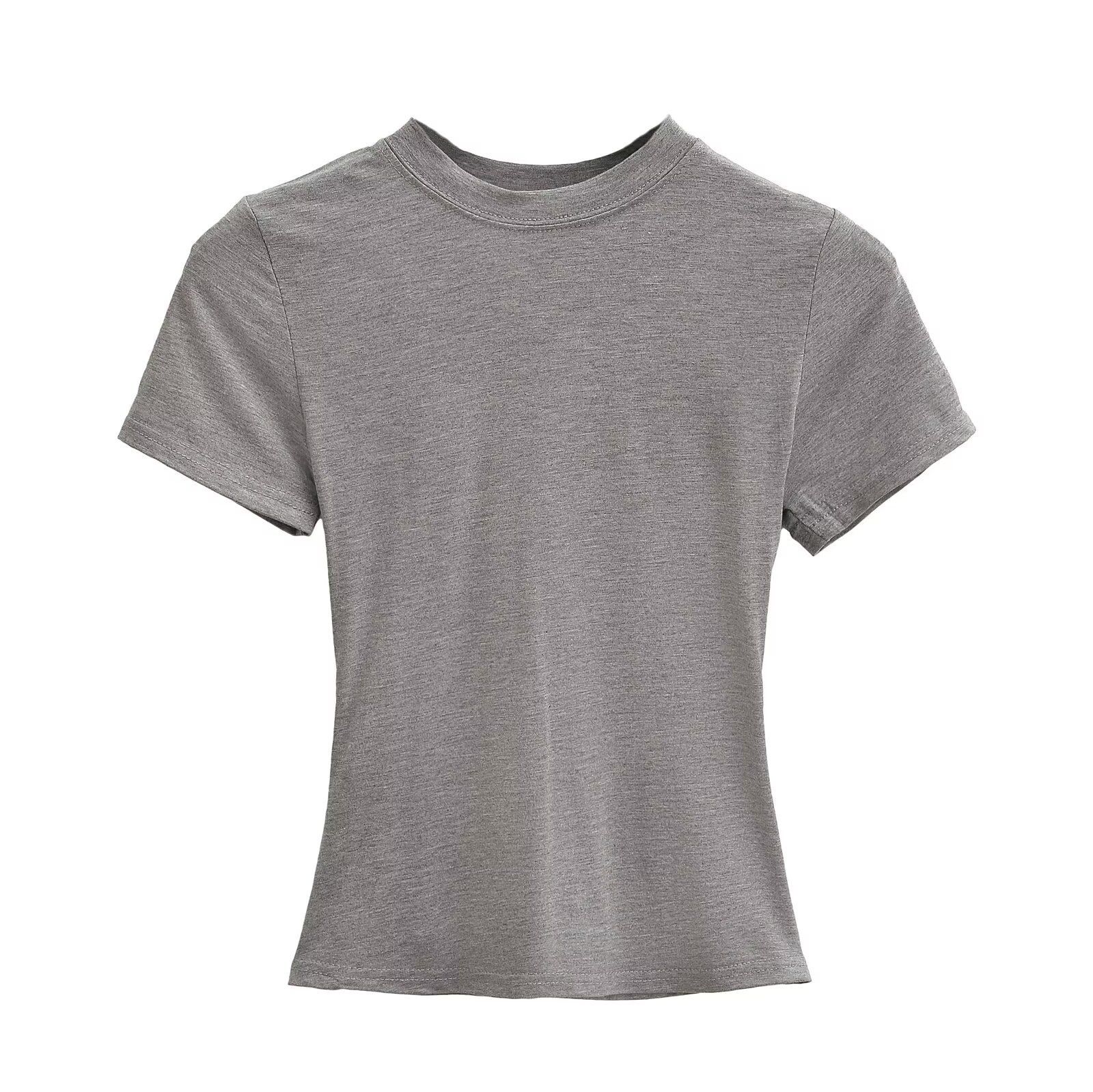 Solid Color Round Neck Stretch Short Sleeve T-Shirt