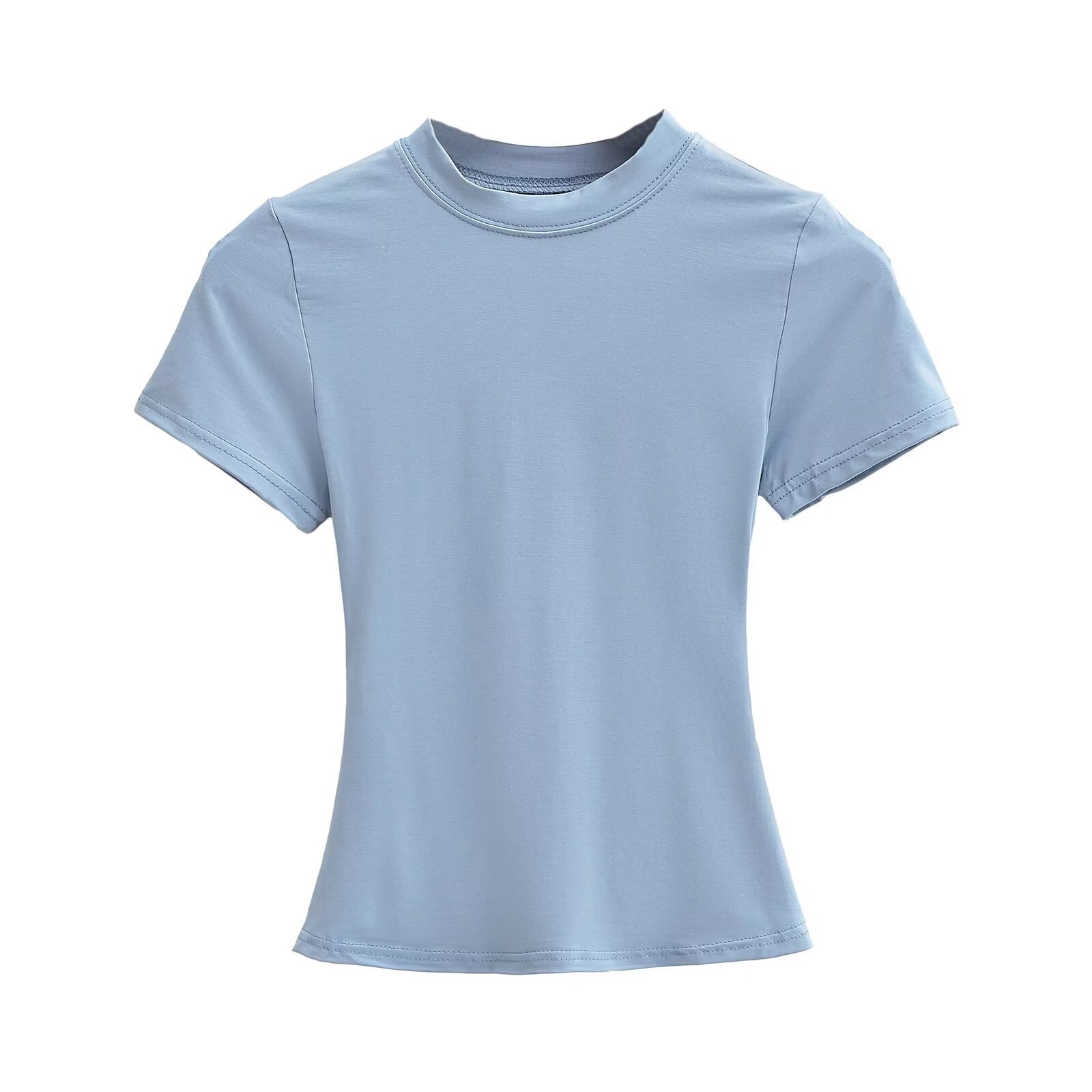 Solid Color Round Neck Stretch Short Sleeve T-Shirt