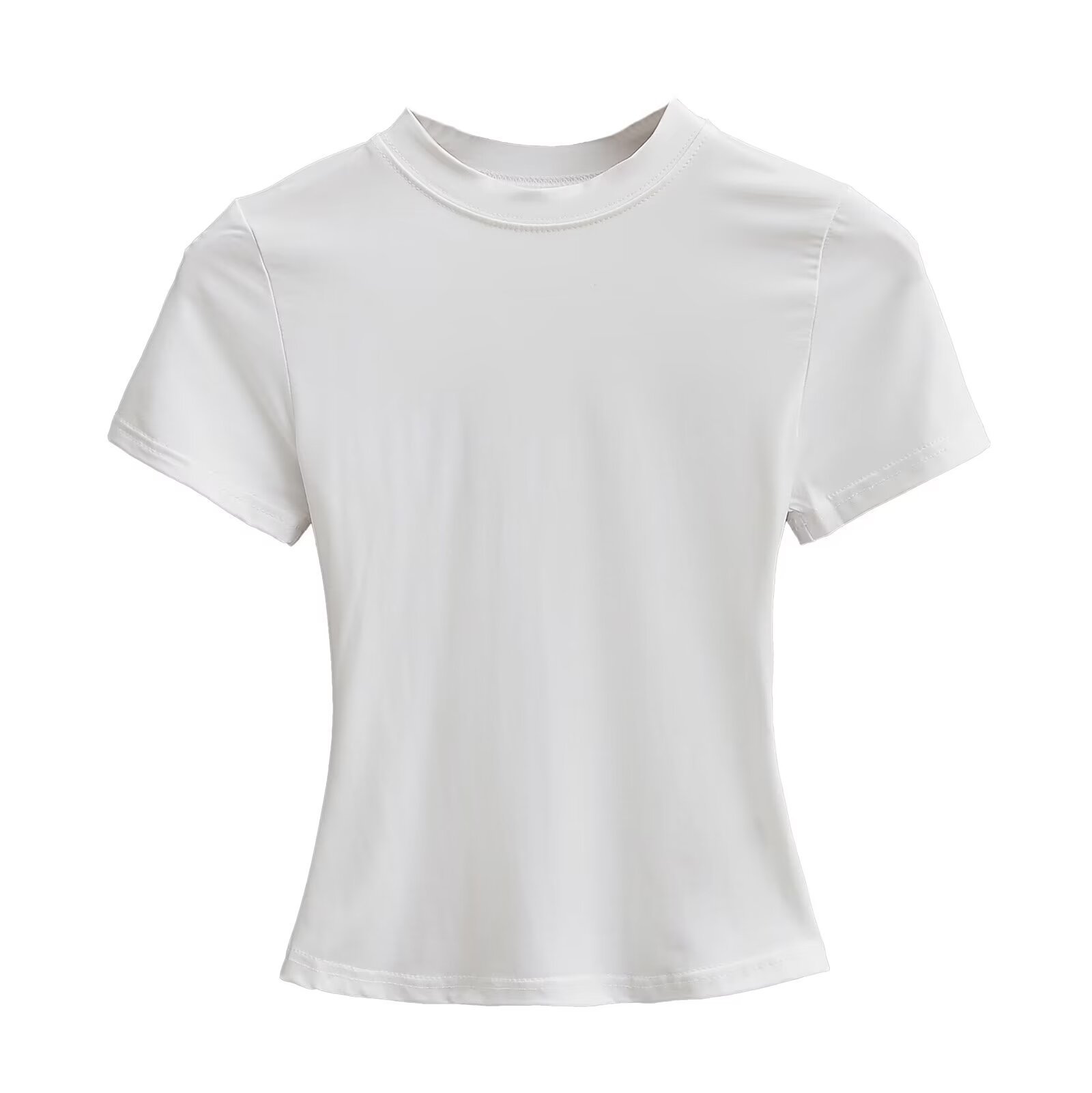 Solid Color Round Neck Stretch Short Sleeve T-Shirt
