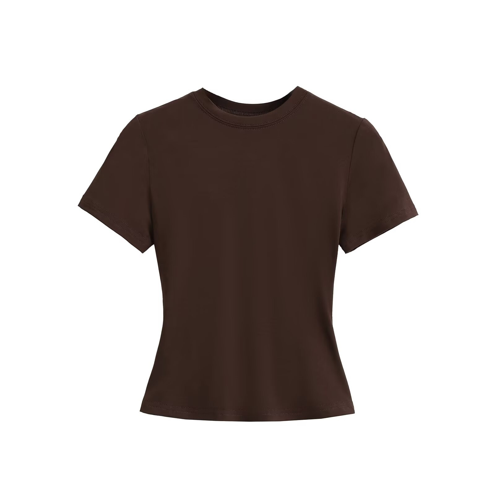 Solid Color Round Neck Stretch Short Sleeve T-Shirt