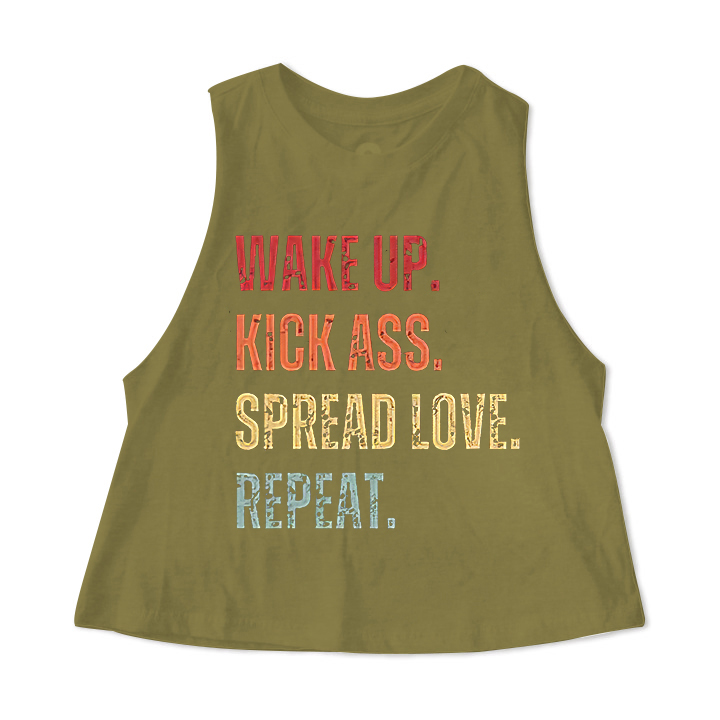 Wake Up. Kick Ass. Spread Love. Repeat Printed Women's Crop Top  Image - 4
