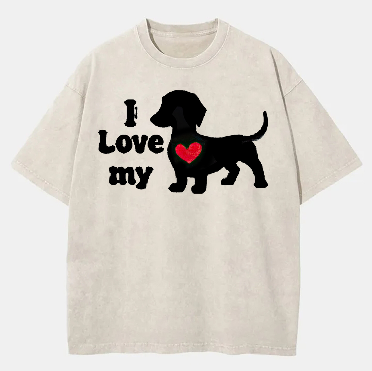 I Love My Dog Printed Oversize Washed T-Shirt-traneing