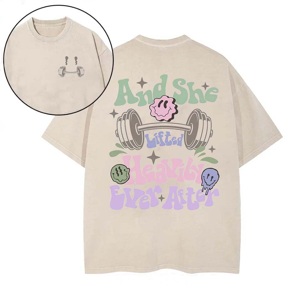 And She Lifted Heavily Ever After Printed Oversize Washed T-Shirt-traneing