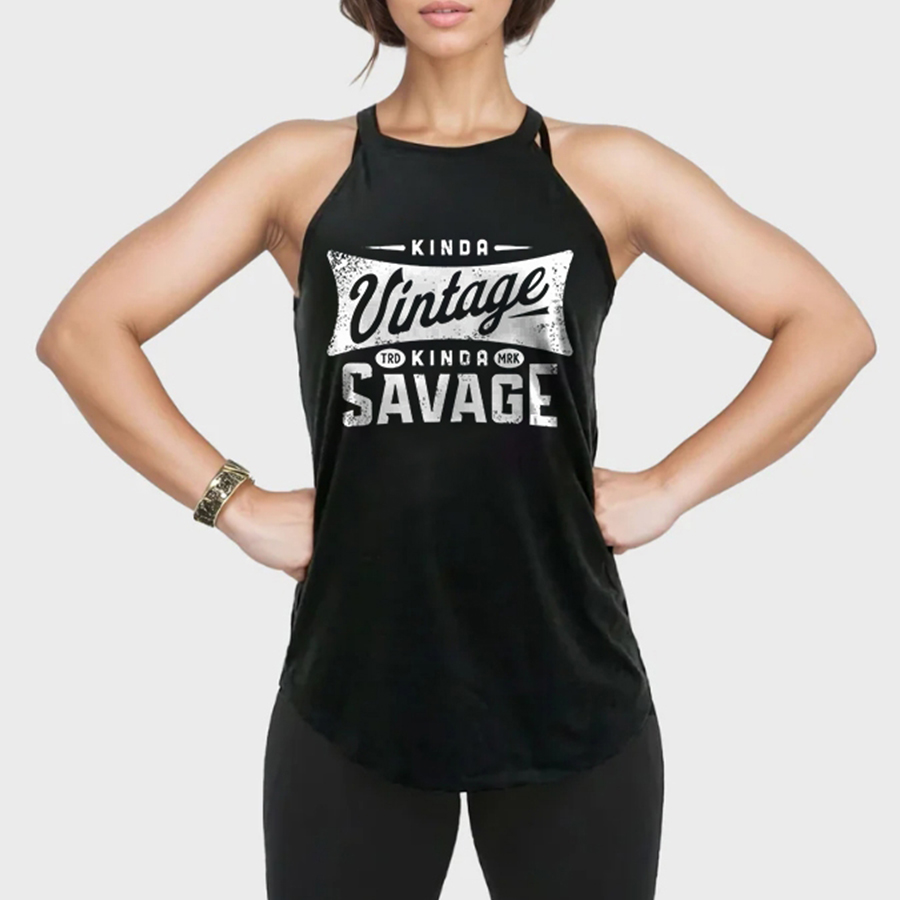 Kinda Vintage Kinda Savage Printed Yoga Tank Tops Image - 1