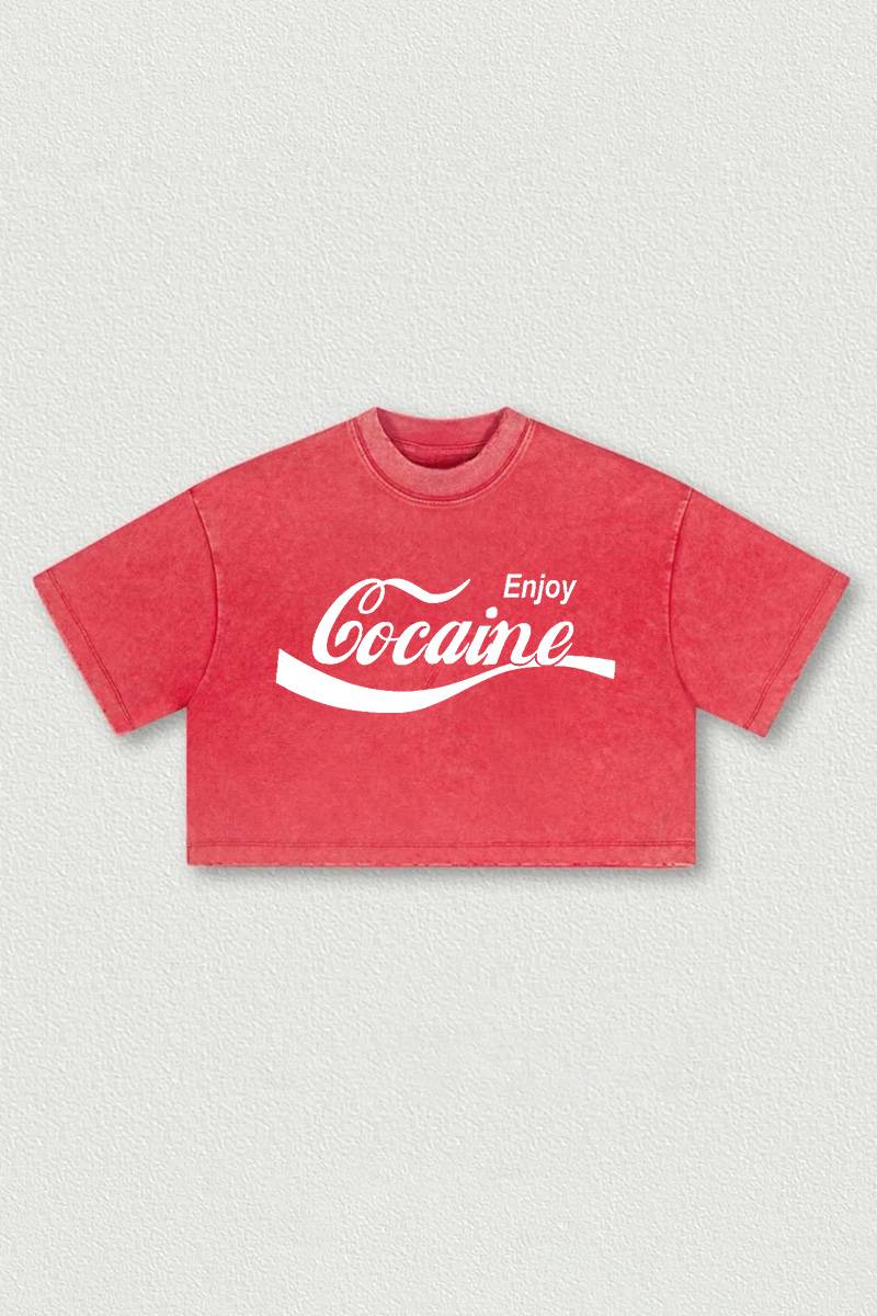 Enjoy Cocaine Printed Washed Women's Cropped Top-traneing