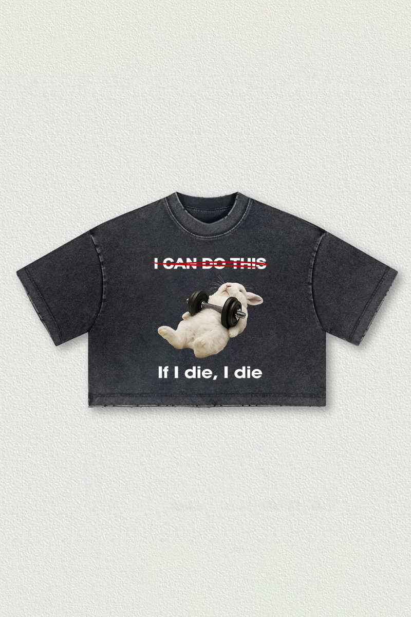 If I Die, I Die Printed Washed Women's Cropped Top-traneing