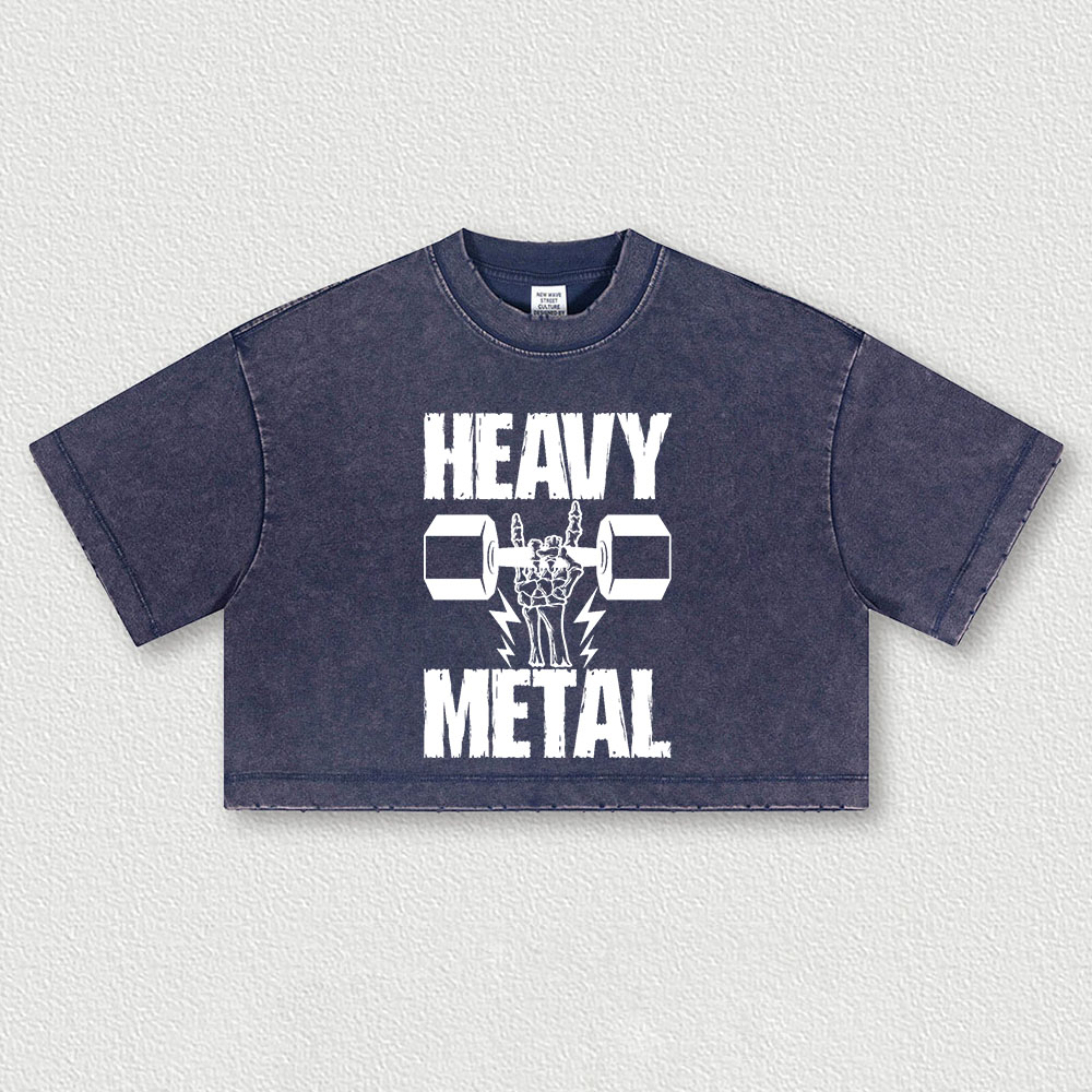 Heavy Mental Printed Washed Women's Cropped Top-traneing
