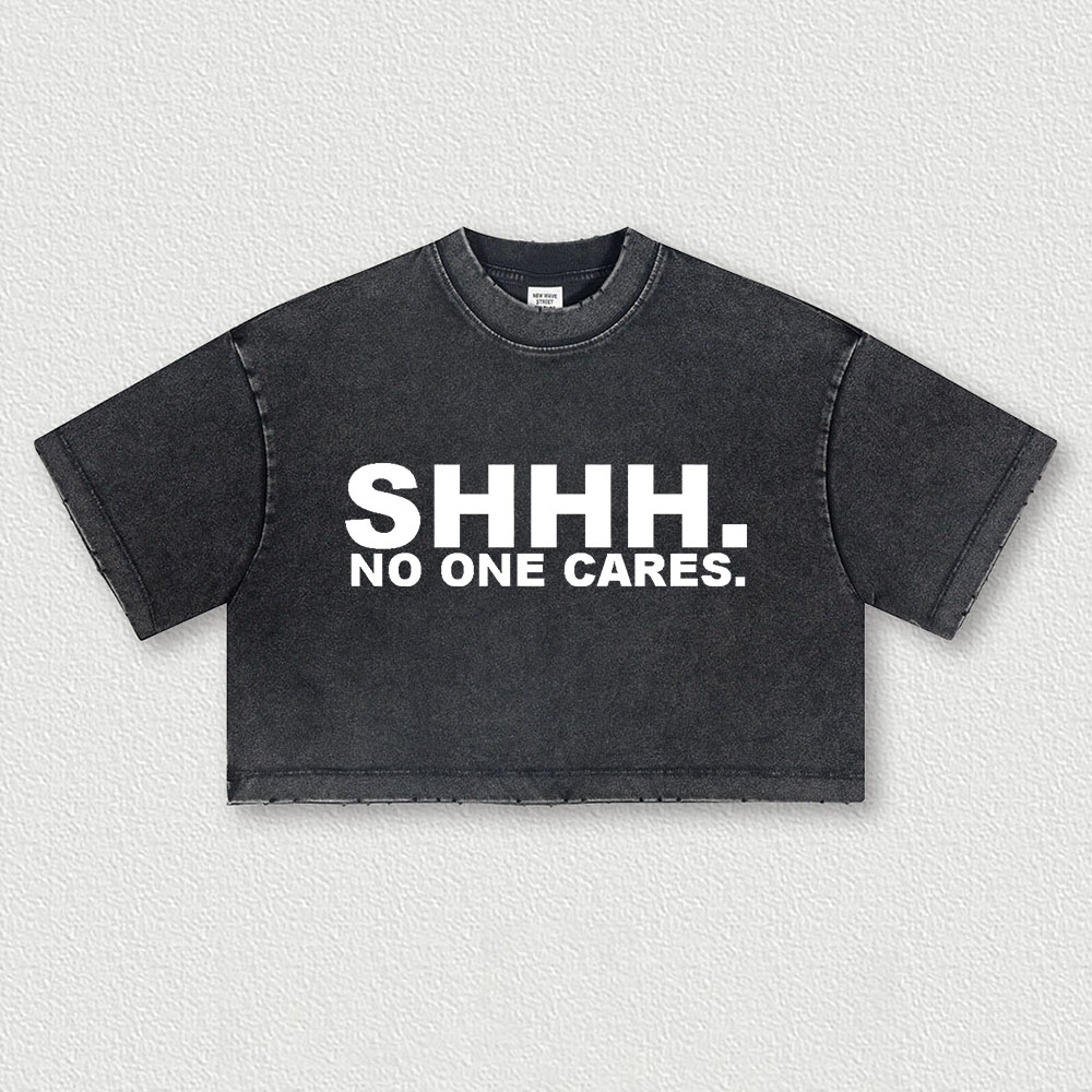 Shhh. No One Cares Printed Washed Women's Cropped Top-traneing