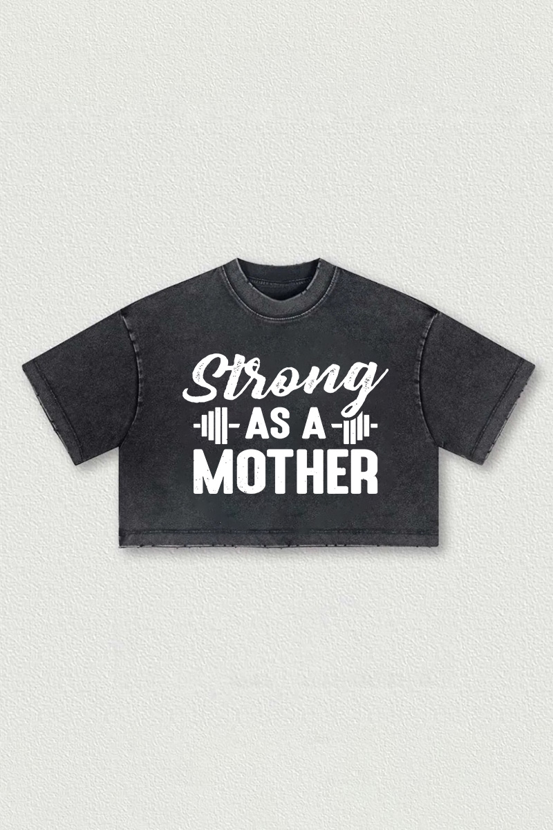 Strong As A Mother Printed Washed Women's Cropped Top Image - 2