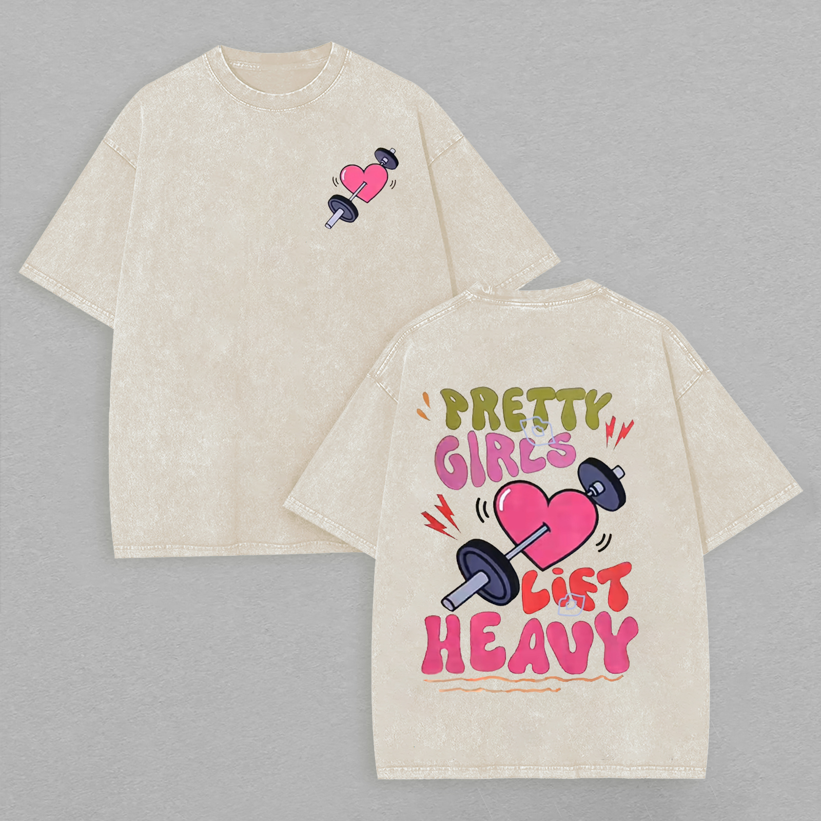 Pretty Girls Lift Heavy Printed Unisex Washed T-Shirt-traneing