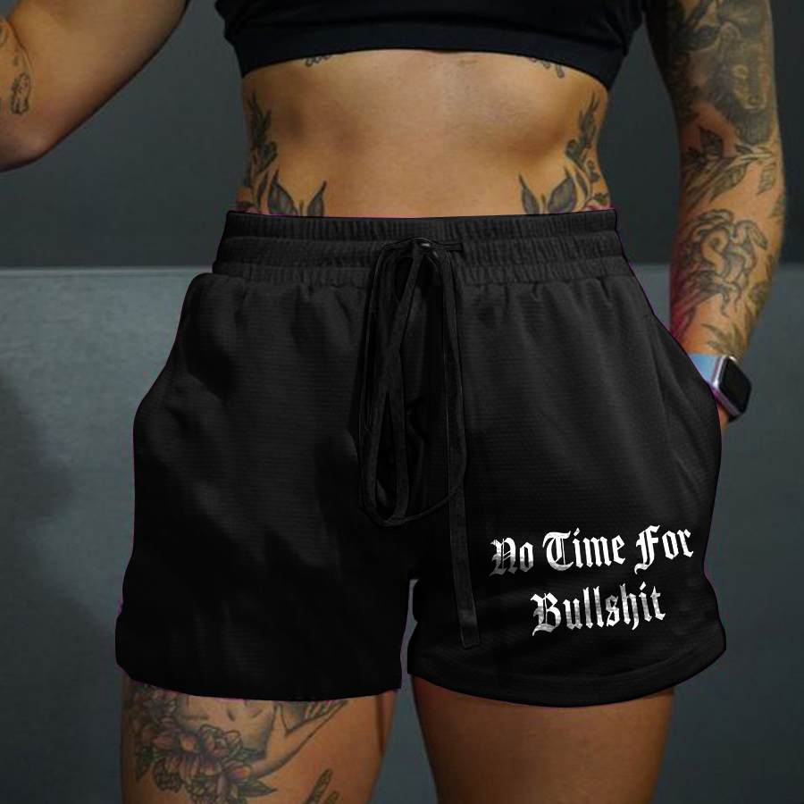 No Time For Letters Printed Casual Women's Shorts-traneing