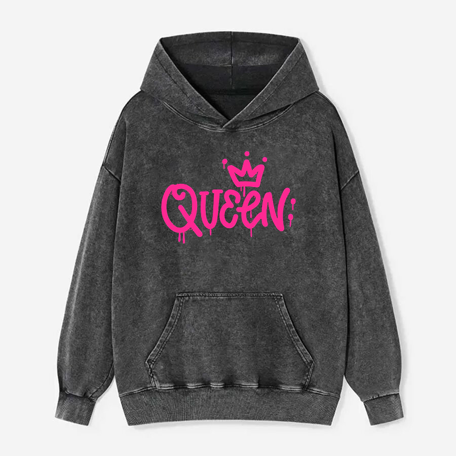 Queen Printed Washed Hoodie-traneing