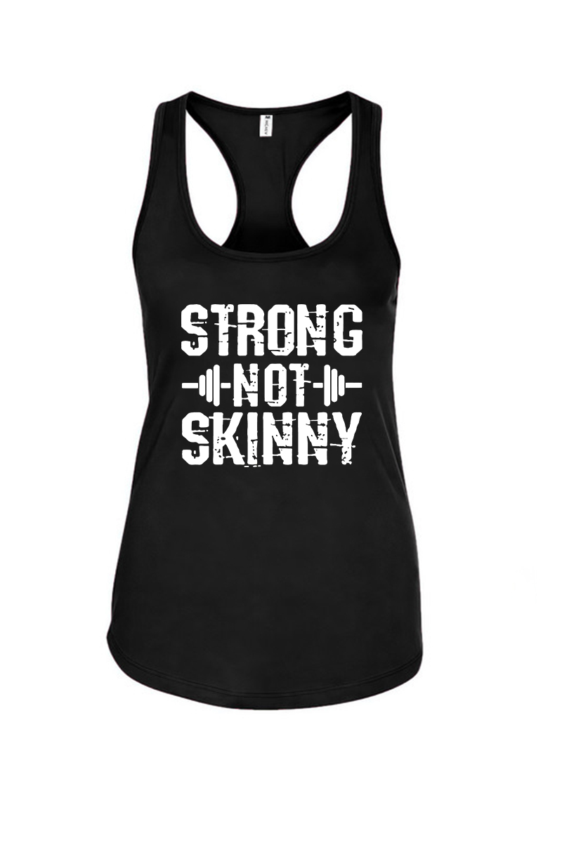 Strong Not Skinny Printed Racerback Tank Tops-traneing