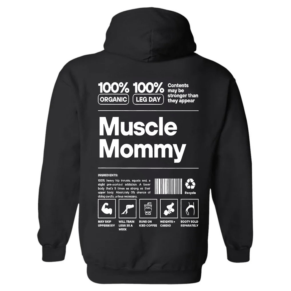 Muscle Mommy Printed Women's Heavyweight Hoodie with Drawstring-traneing